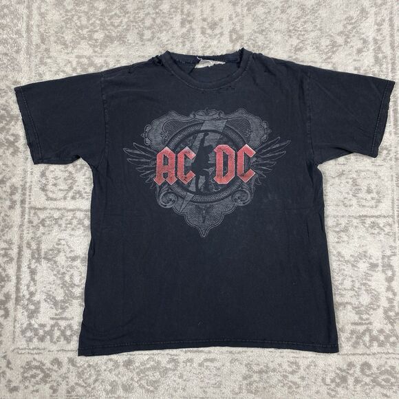 AC/DC T Shirt Mens Distressed Y2K Band Black Short Sleeve Shirt Size 2XL XXL - Picture 1 of 5